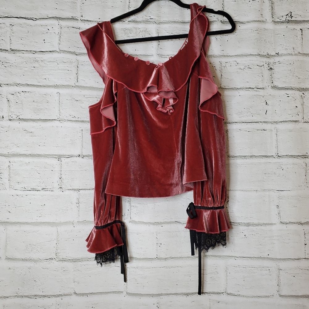 Self portrait velvet cold shoulder off shoulder frill top us 4